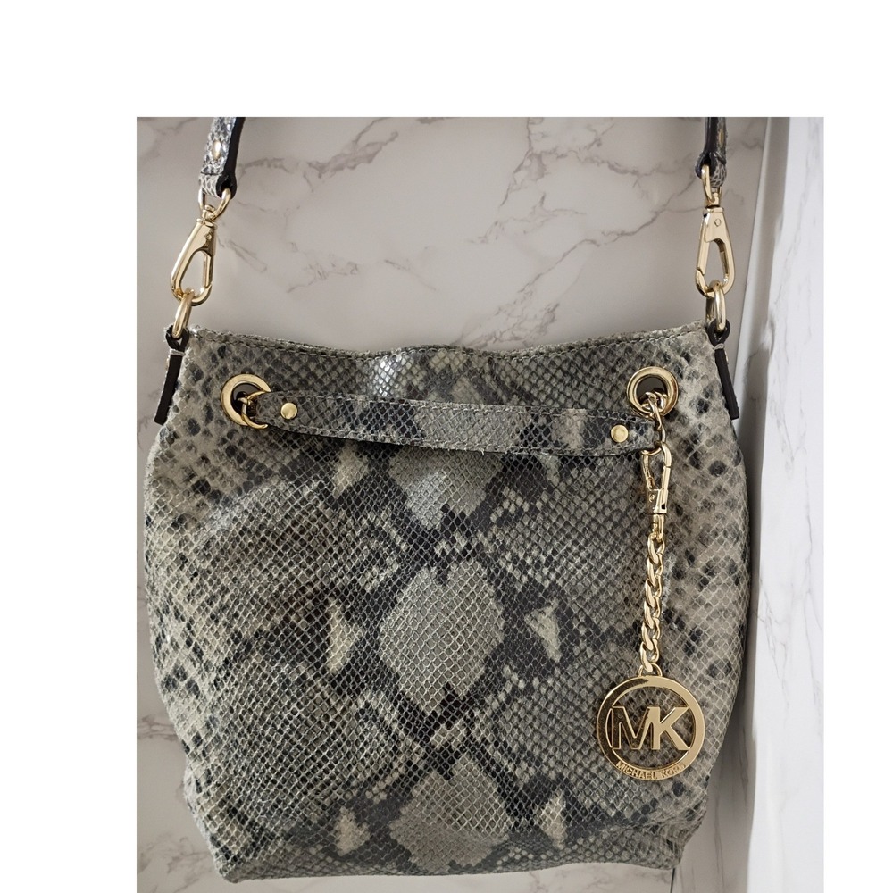 MICHAEL KORS Jet Set Gray Python Embossed Leather Hobo Shoulder/Crossbody Bag